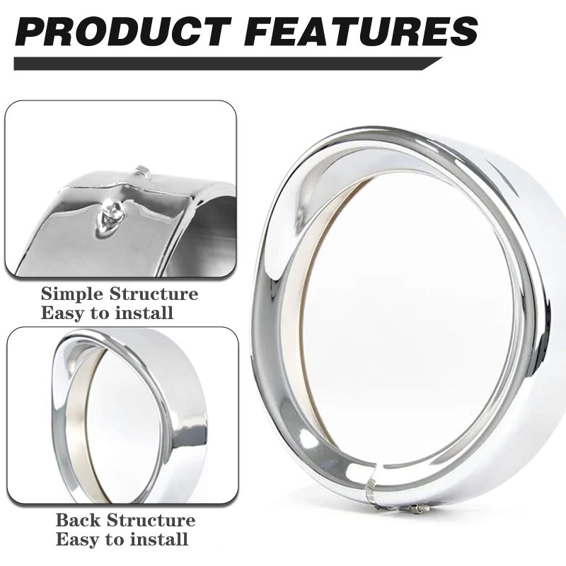 SKTYANTS 7 inch Motorcycle Trim Ring 7" inch Headlight For Motorcycle 12-14 FLD 94-14 FLHR 86-14-FLST (Chrome) - Image 4